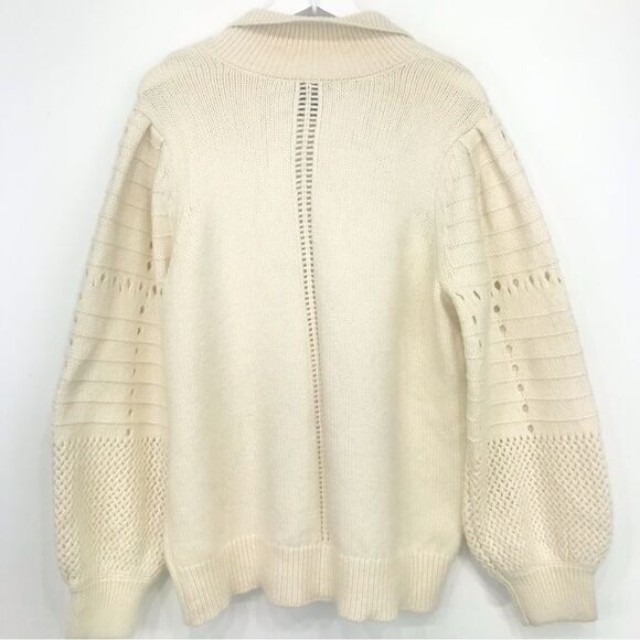 Design 365 Cream Cozy Puff Sleeve Collared Pullover Thick Knit Sweater - Picture 9 of 16